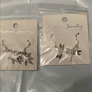 Silver Fashion Jewelry m Leaf and Dragonfly Earrings 2 pairs​